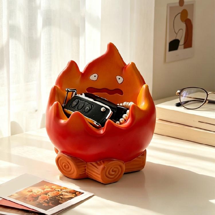 Eye Catching Flame Themed Statue Candy Dish Resin Decorative Bowl For Keys Coin And Everyday Essential