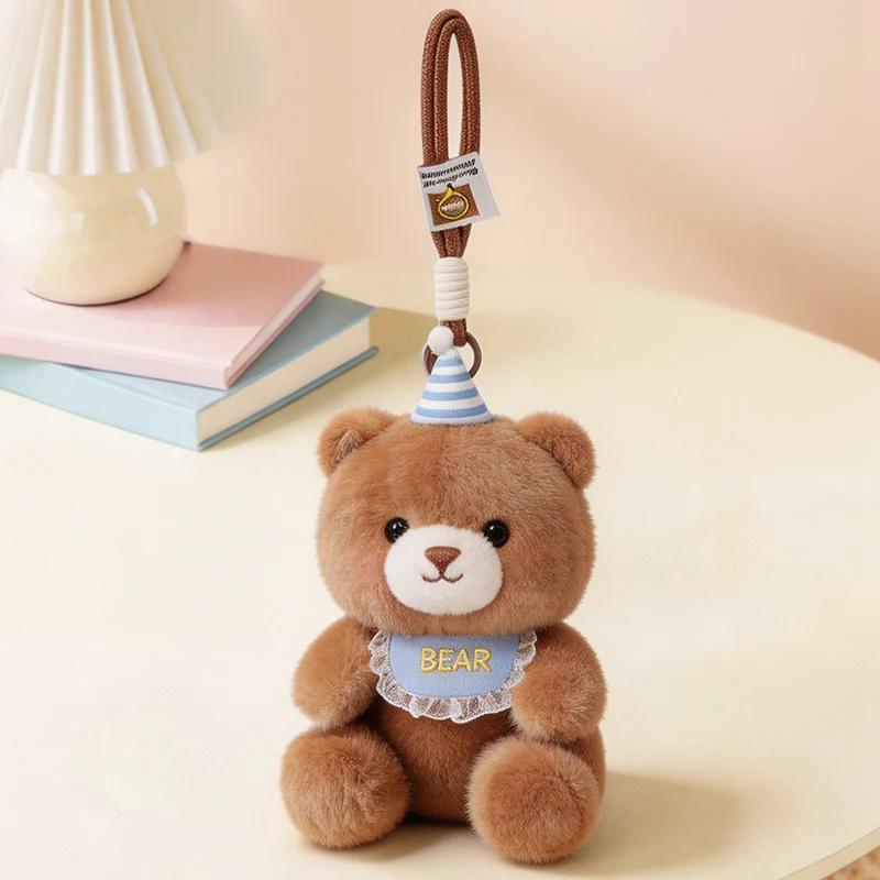 Kawaii Sleep Hat Teddy Bear Plush Keychain Soft Fluffy Stuffed Animal Doll Cute Bear Bag Charm for Backpack Accessory Gifts