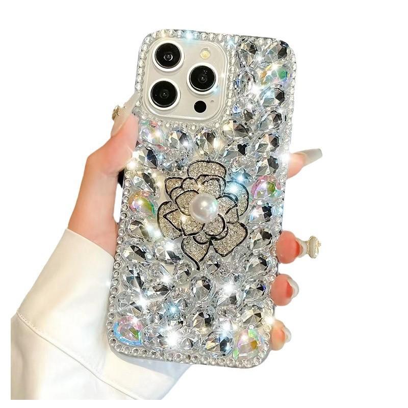 For Samsung S24ultra Pearl Camellia Mobile Phone Case for Samsung Full Diamond S23plus Luxury and High-end Sense