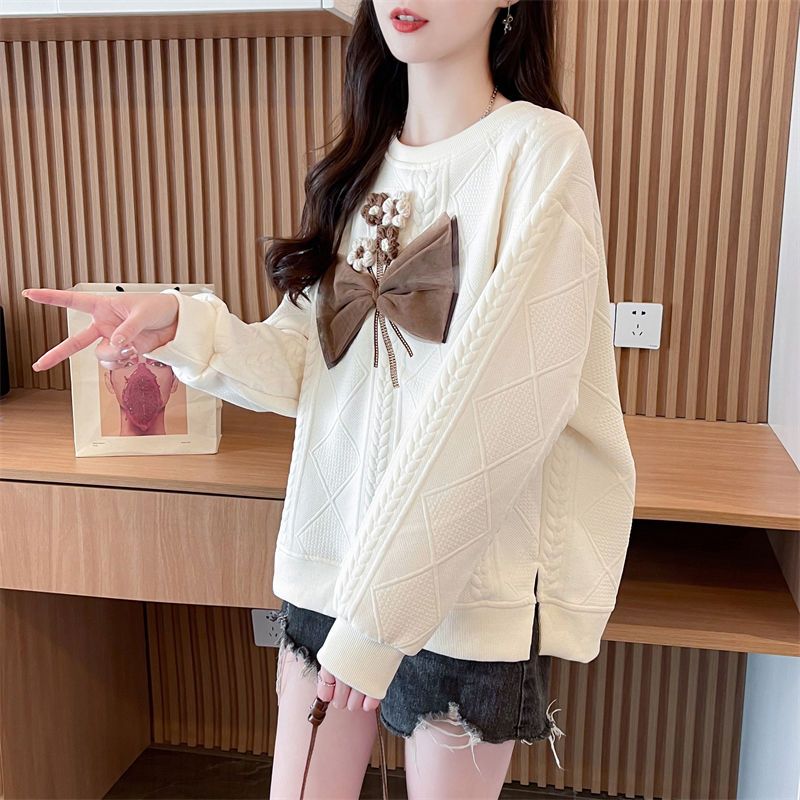 

Женская корейская мода 3D цветок бант милый шикарный свитшот повседневная уличная одежда Y2K худи круглый вырез длинный рукав свободный пуловер топы XXL абрикосовый