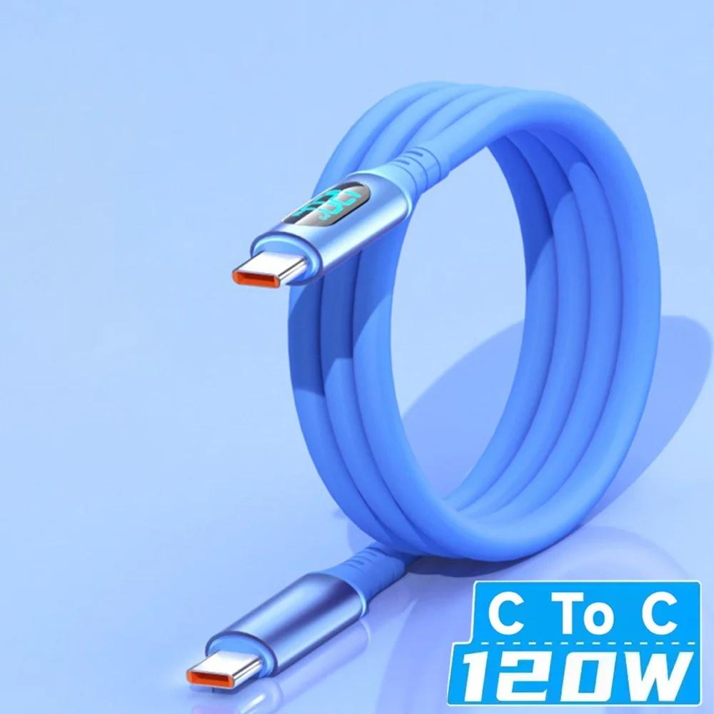 120W 6A USB C To Type C Cable Fast Charging LED Digital Display Silicone Anti Breakage Fast Charging Cords for Apple Samsung