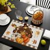 4pcs Placemats Thanksgiving Placemats - Autumn Turkey, Pumpkin Maple Leaf Design - Heat Resistant, Wipeable Polyester