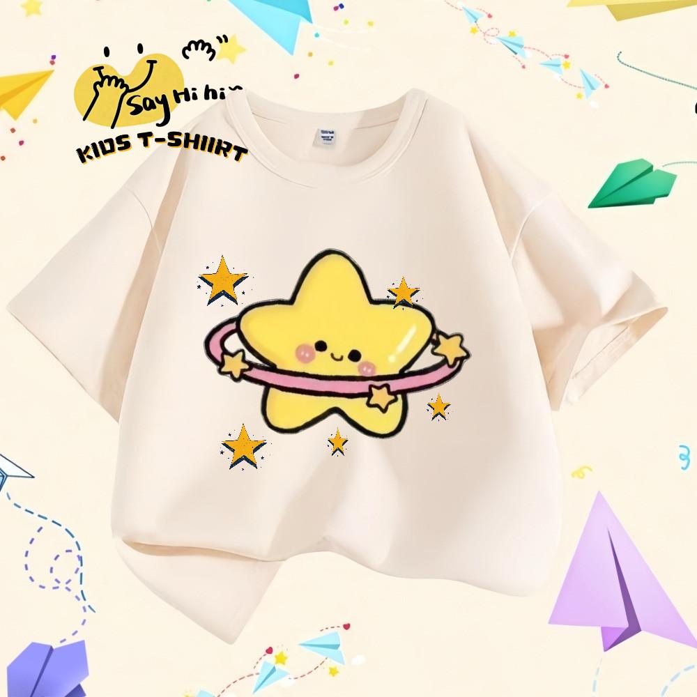 

Children s short sleeved T-shirt with star print round neck loose top 140