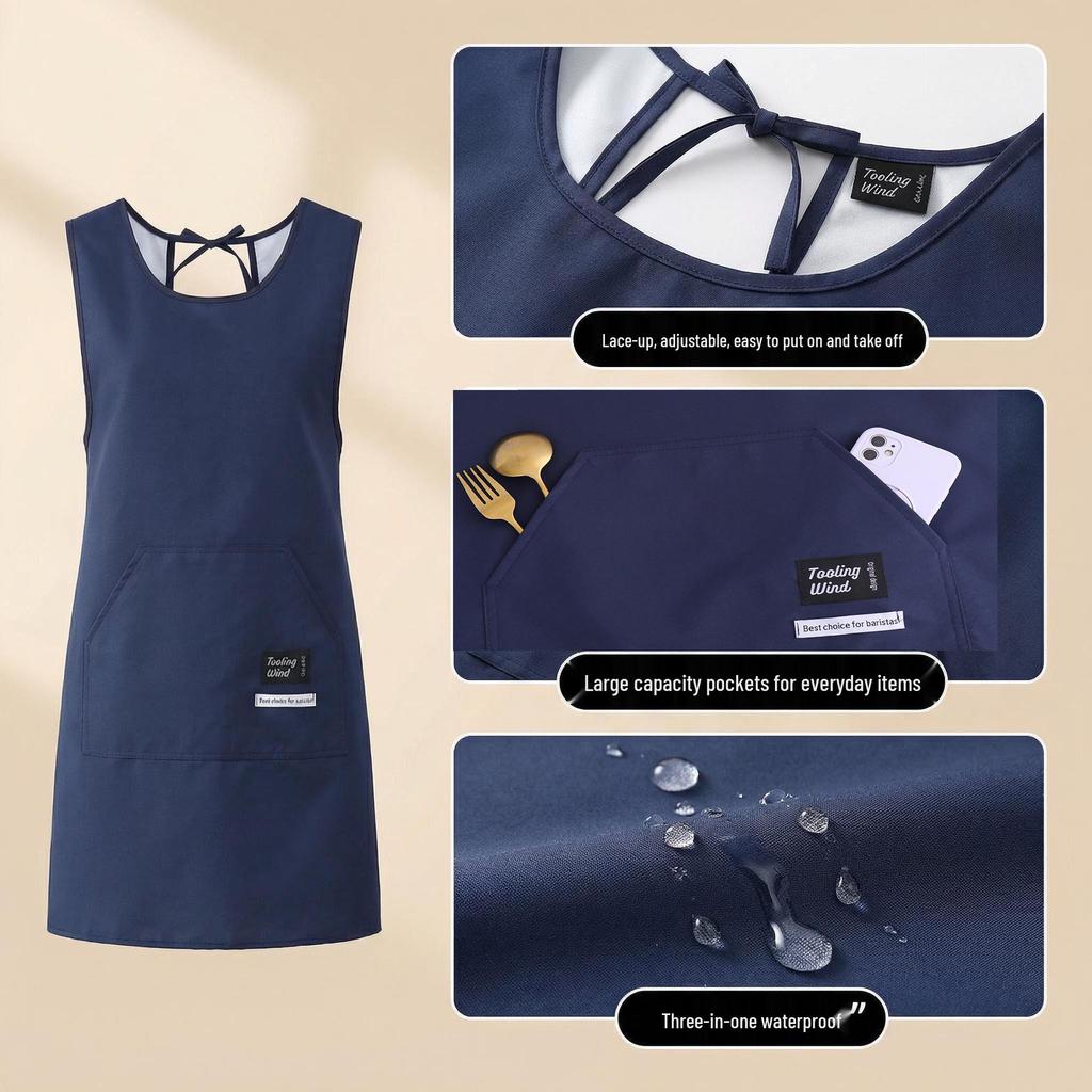 Waterproof Oil-Proof Sleeveless Kitchen Apron for Women - Fashionable and Breathable
