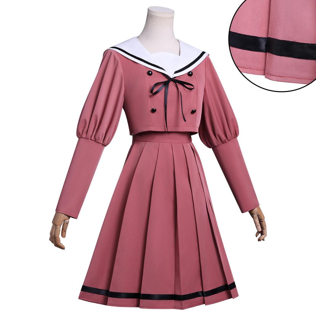 Conjunto de uniforme cosplay fresco de flor de cuello marinero rosa ahumado, falda plisada de manga abullonada, disfraz escolar para chicas de anime, disfraz de cosplay para fiesta de Halloween