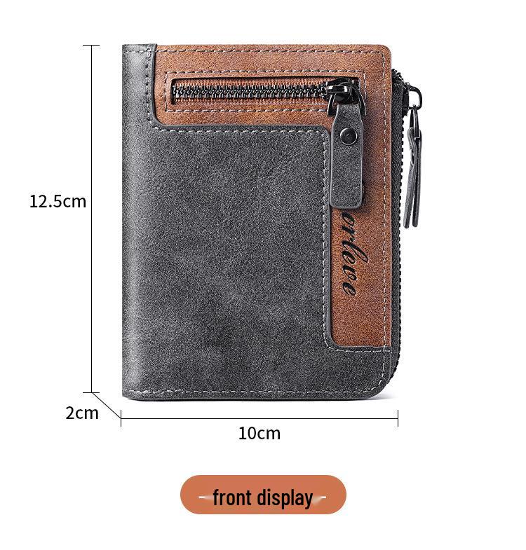Retro Men's Color Block Leather Wallet with Zipper – Multi-functional Card Holder with Multiple Slots
