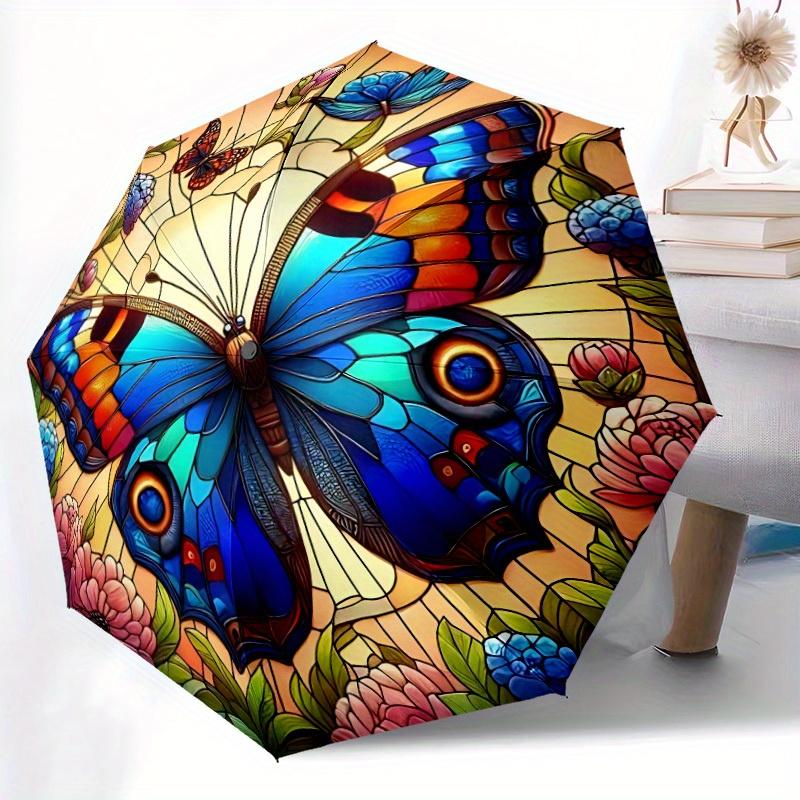 1pc Butterfly Garden Compact Travel Umbrella, Automatic Folding Lightweight Windproof 8-Bone Reinforced Design, Portable for Backpack Durabl
