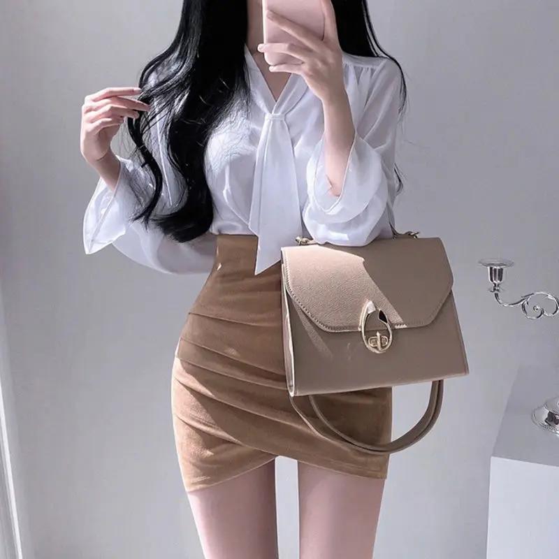 

Loose Temperament Fashionable Chic Professional Tie Long-sleeved Shirt Women New French S белый