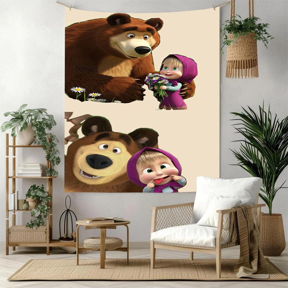 Masha Bear Wall Decor Tapestry Art For Pet Memorial Birthdaywedding Party Backdrop Family Gift