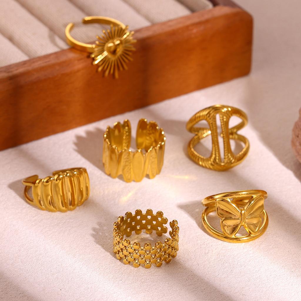 Broad Surface Rings For Women Open Gold Color Stainless Steel Ring New Geometric Butterfly Sun Anillos Party Best Jewelry Gift