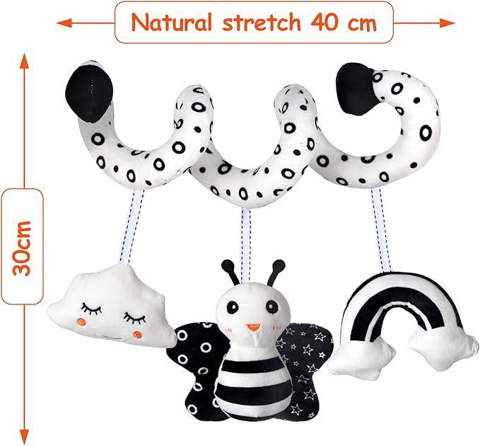 Black & White Bee Crib Wrap Toy with Bells - Cartoon Animal Design, In Stock