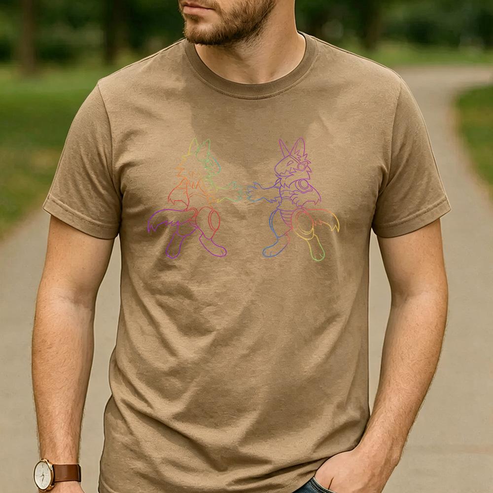 Rainbow Line Two Protogen Furry Robot TShirt Cotton Short Sleeve Neon Futurism Fursona Casual Unisex Graphic Tees