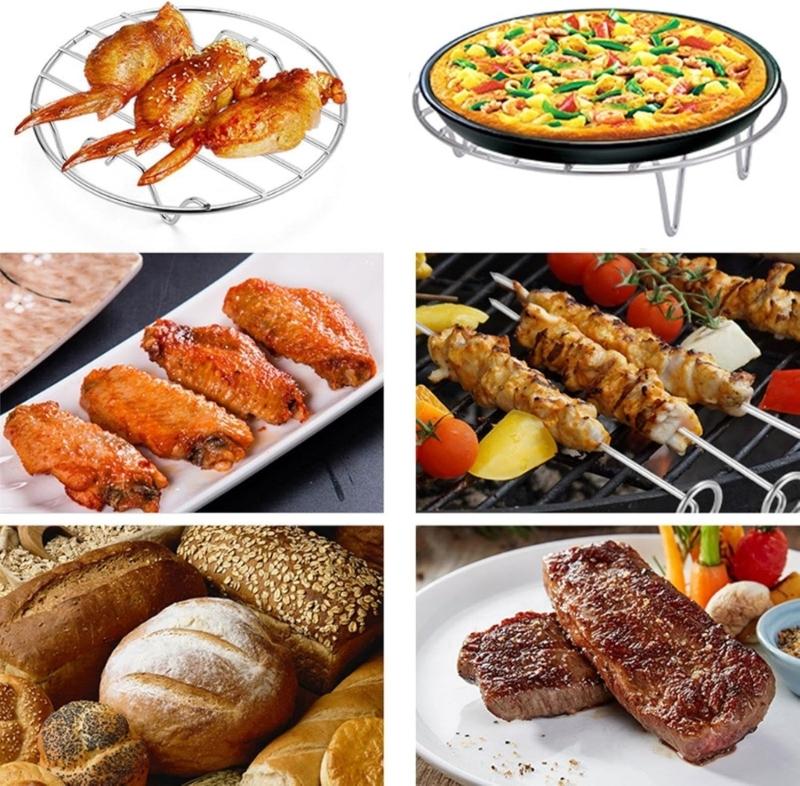 2 Pieces 7 Inch Air Fryers Basket Tray Nonstick Stainless Steel Dehydrator Rack for Crispy Cooking Baking Accessories
