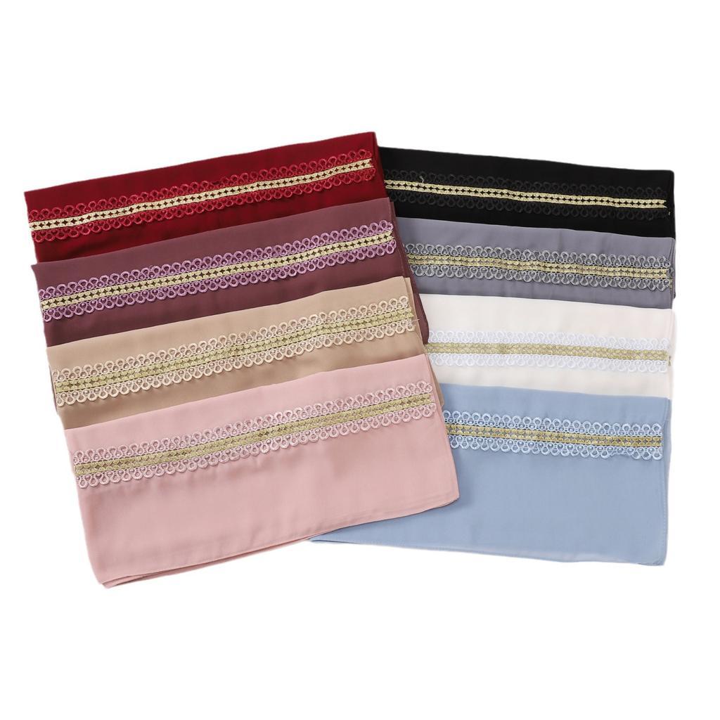 Colored Lace Pearl Bubble Chiffon Hijabs For Women Shawl Scarf High Quality Beads Headband Wrap Foulard Muslim Hijab Turban