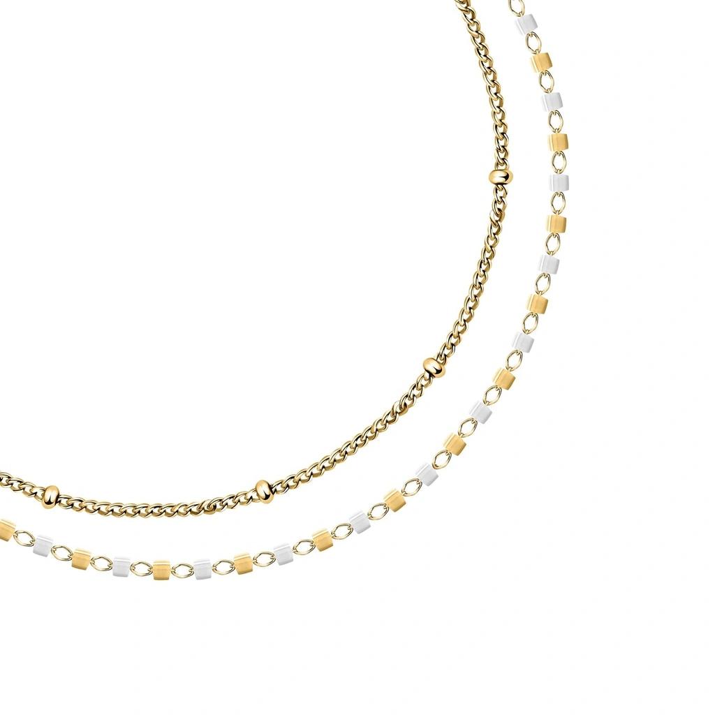 La Petite Story Gold Tone Steel Bracelet With White And Gold Beads LPS05ARR97 For Women