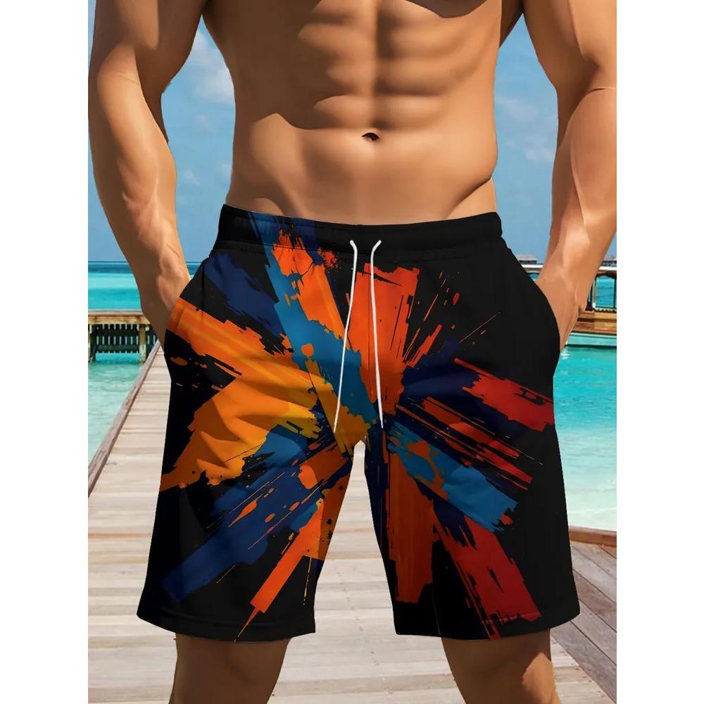 Summer Beach Shorts Men Colorful Creative Striped 3D Printed Board Shorts Casual Holiday Short Pants Loose Surf Swim Shorts