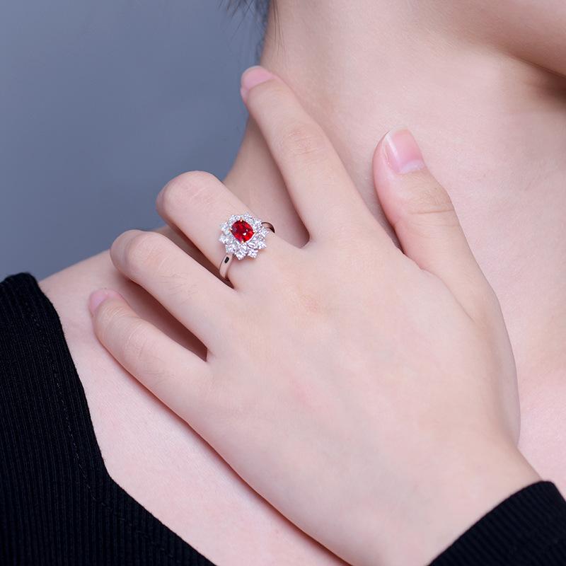 BELLA BOX New Imitation Natural Ruby Split Open Ring Feminine Color Treasure Ring