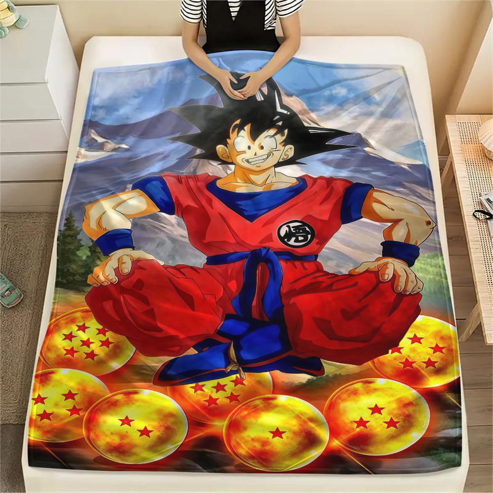 Son Goku Print Flannel Blanket, Warm for Sofa Bed Chair Picnic Travel, Bedroom Decorative Home Throw -HE17