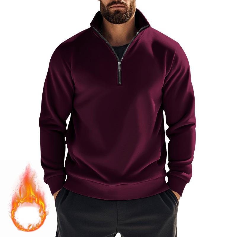 Men's Autumn Winter Casual Zipper Stand Collar Fleece Hoodie Jacket