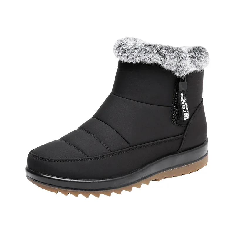 2025 Winter Shoes Women Snow Boots Thick Sole Flat Waterproof Non-slip Ladies Ankle Boots Warm Plush Black Red Plus Size 41