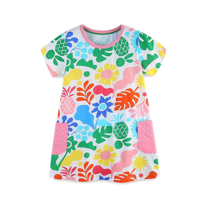 Summer New Kids Dress Girls Dress Fashion Girls Cartoon Printed Princess Dress 2Y(90cm)