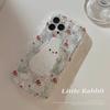 Cute Rabbit Grip Holder Phone Case For iPhone 16 15 14 13 12 11 Pro Max XR X XS 7 8 Plus Stand Floral Clear Soft Silicone Cover