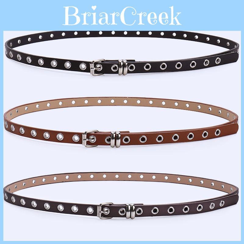 Punk Fashion Female Skinny Leather Belt With Metal Eyelet Detail For Trendy Street Styles