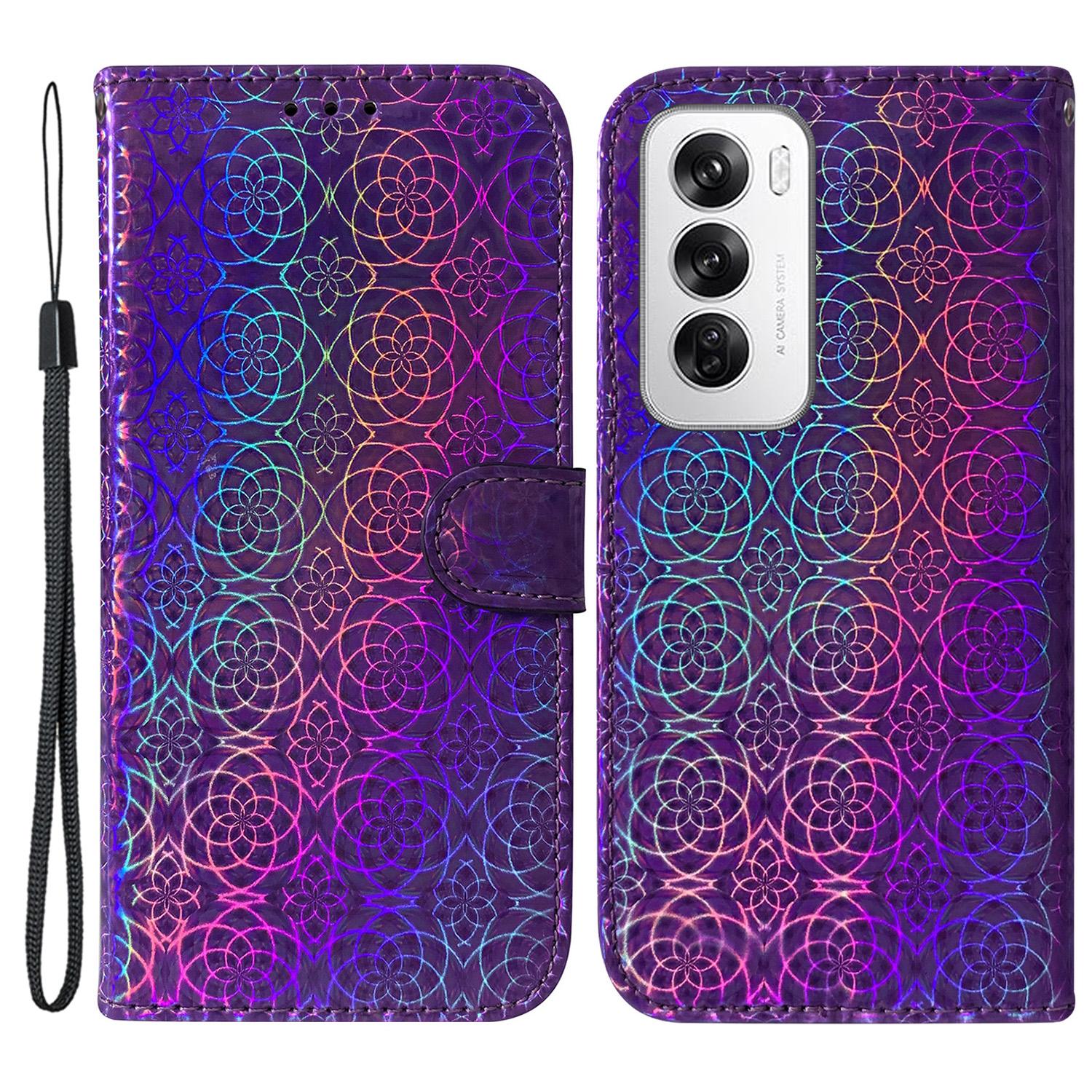 

For Oppo Reno12 5G (Global) Case Dazzling Flower Leather Phone Cover with Stand Purple