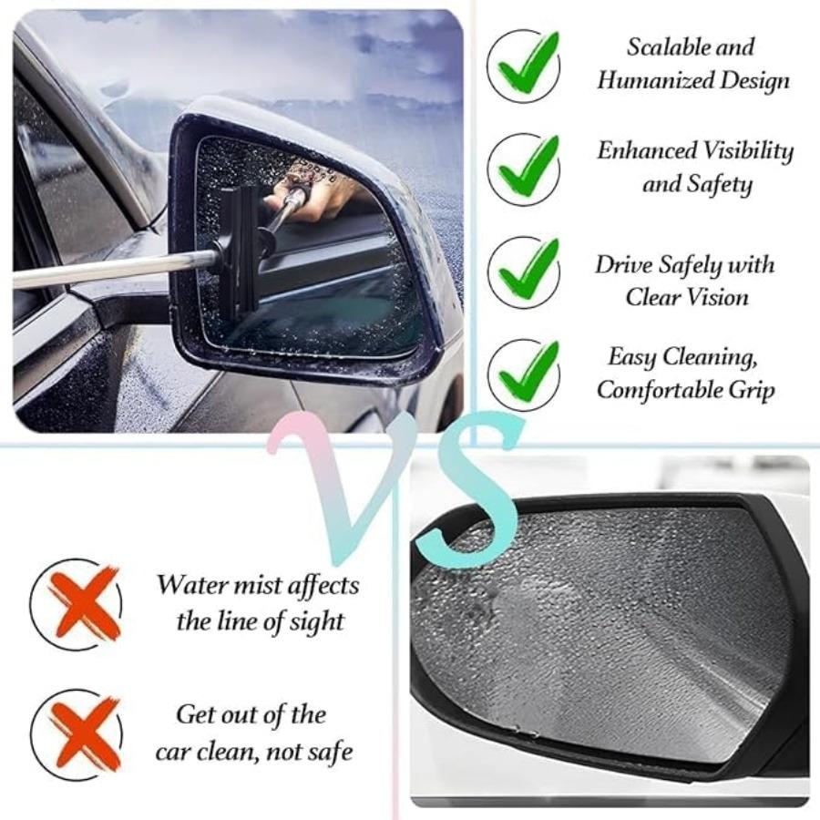 Retractable Car Rearview Mirror Squeegee Stainless Steel Glass Cleaning Scrubber Multi Functional Telescopic Window Wiper