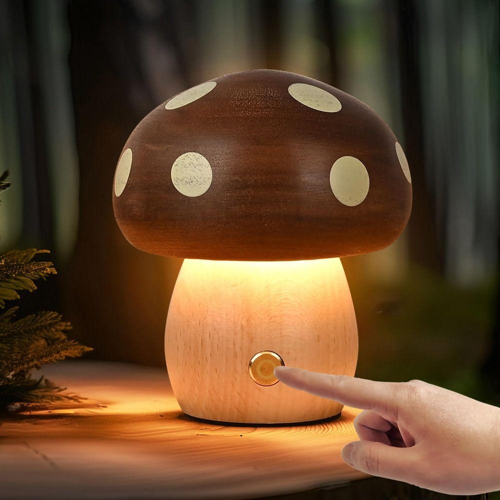 Warm Light Wood Mushroom Night Light Touch Switch Atmosphere Lighting Decorative Lamp  Desk Lamp