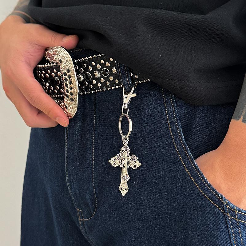 Retro Cross Keychain Pendant Men'S Jeans Key Ring Bag Ornament Hanging Decoration