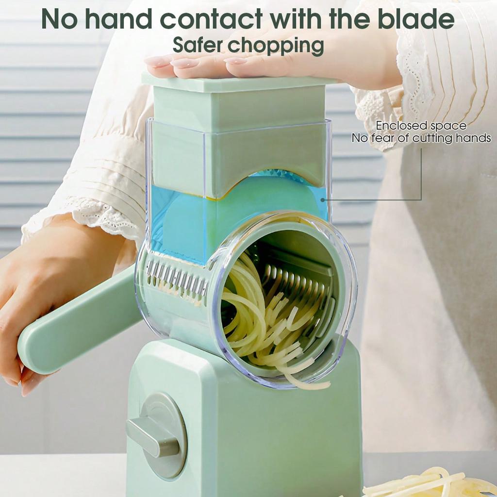 1 Set Multifunctional Drum Vegetable Cutter Hand Crank Home Kitchen Chopper Pasta Maker Kitchen Gadget Set (with 4 Blades)