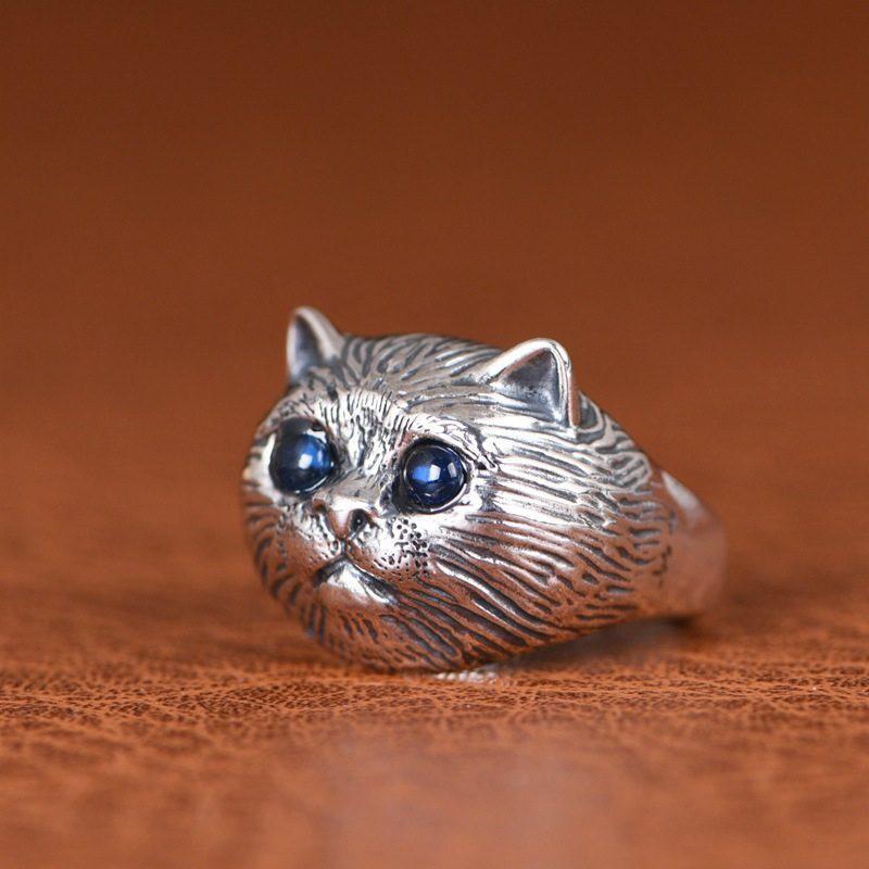 Adjustable Cat Ring Women Men Copper Open Band Vintage Animal Jewelry Minimalist Cute Feline Accessory