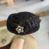 French Floral Painter hat Korean Women Knit Fabric Cap Chic Hollow Out Beret  Summer