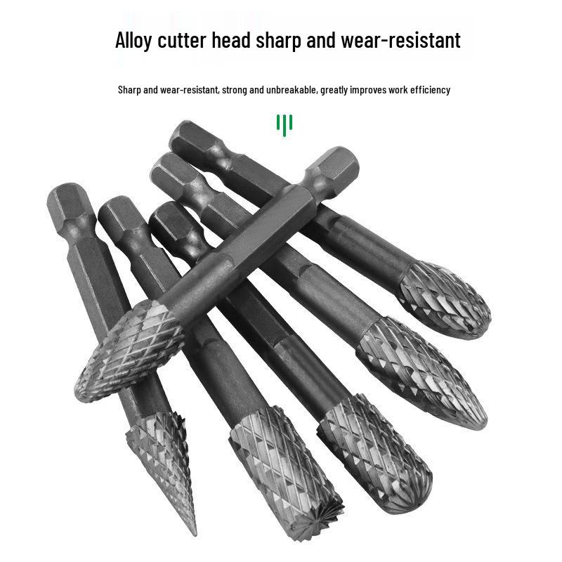 Woodworking Double-Flute Hex Shank Milling Cutter: Engraving, Enlarging Holes, Grooving, Sanding Alloy Steel Rotary File.