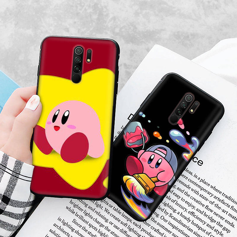 Black Case for Xiaomi Redmi 13C Note 9 iPhone XR 7 8 14 15 11 12 13 X XS Pro Max Samsung A25 S23 S24 FE Ultra Plus Kirby Cartoon