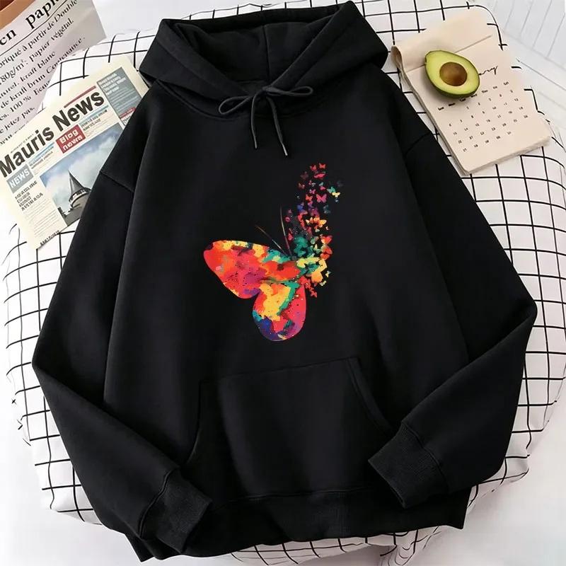 Gothic Vintage Colorful Butterfly Graphic Print Casual Women Hoodie Sweatshirt Women Autumn Winter Loose Daily Stylish Funny Top