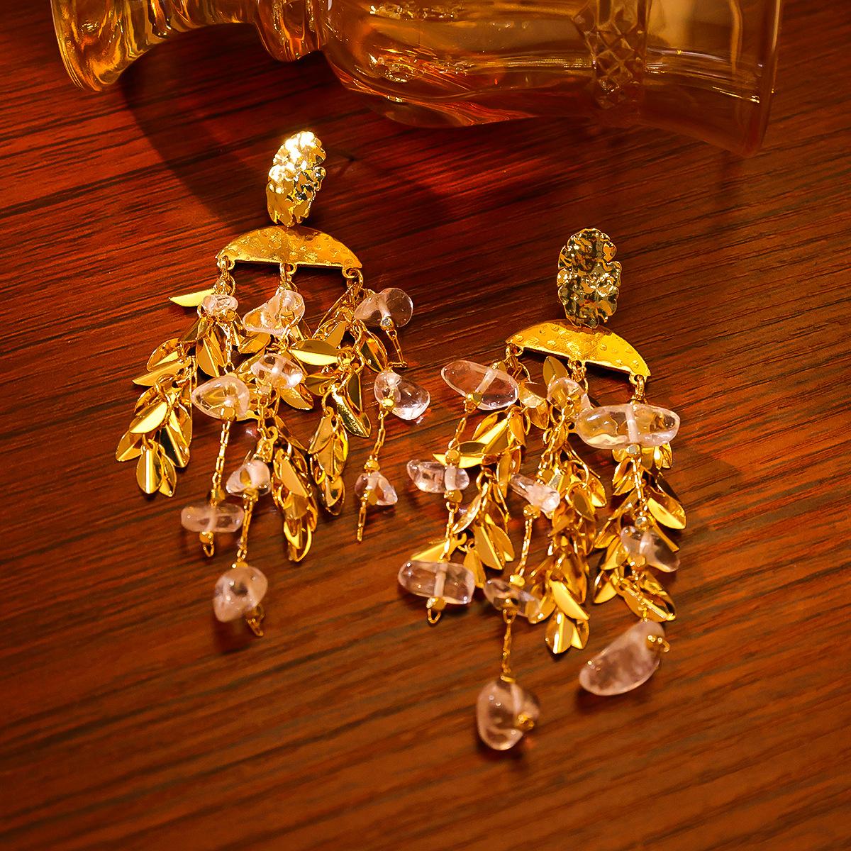 Light Luxury High-end Temperament Personality Glass Long Shoulder Sweeping Tassel Earrings Vintage Antique Jewelry