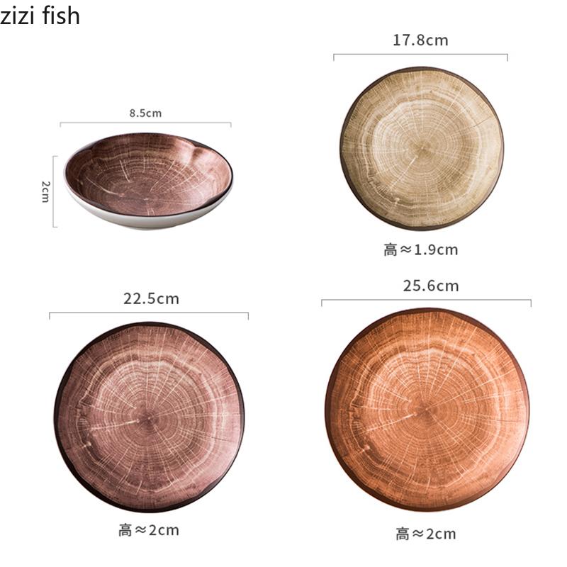 Platos de cerámica poco profundos con cambios de horno retro, platos de postre para restaurante, platos de ensalada, platos de carne, platos de exhibición de cocina molecular