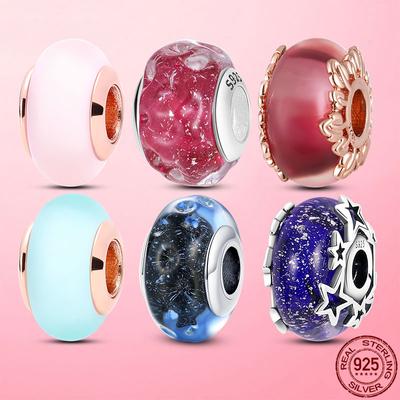 Plata De Ley 925 Srebro Charms Oryginalny Różowy Niebieski Szkło Murano Koraliki Fit Fashion Charms Srebro 925 Oryginalna Bransoletka