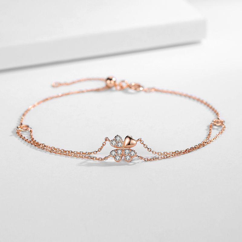 S925 Sterling Silver Double-Layer Four-Leaf Clover Bracelet - Luxurious Ins Style Women s Accessory 925 Silver розового золота