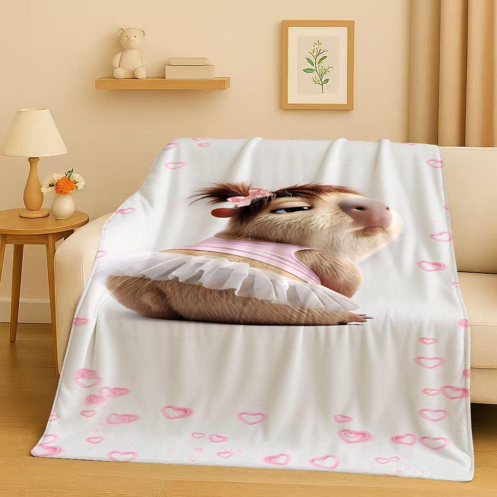 Kawaii Capybara Cartoon Flannel Blanket,Ultra Soft Warm Plush Throw for Home Bedroom Bed Sofa Cover Office Travel Camping Gift