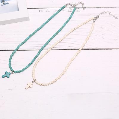 Kobiety Bohemia Turquoise Cross Summer Beach Choker Naszyjnik Biżuteria Prezent