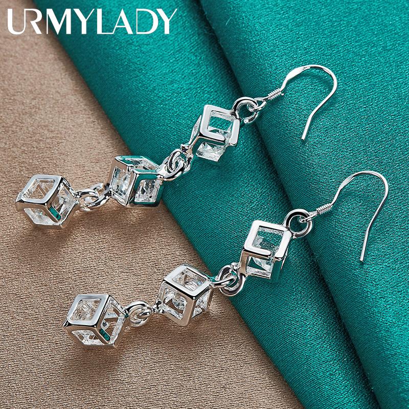 925 Sterling Silver Three Square Zircon Earrings For Women Fashion Wedding Engagement Jewelry