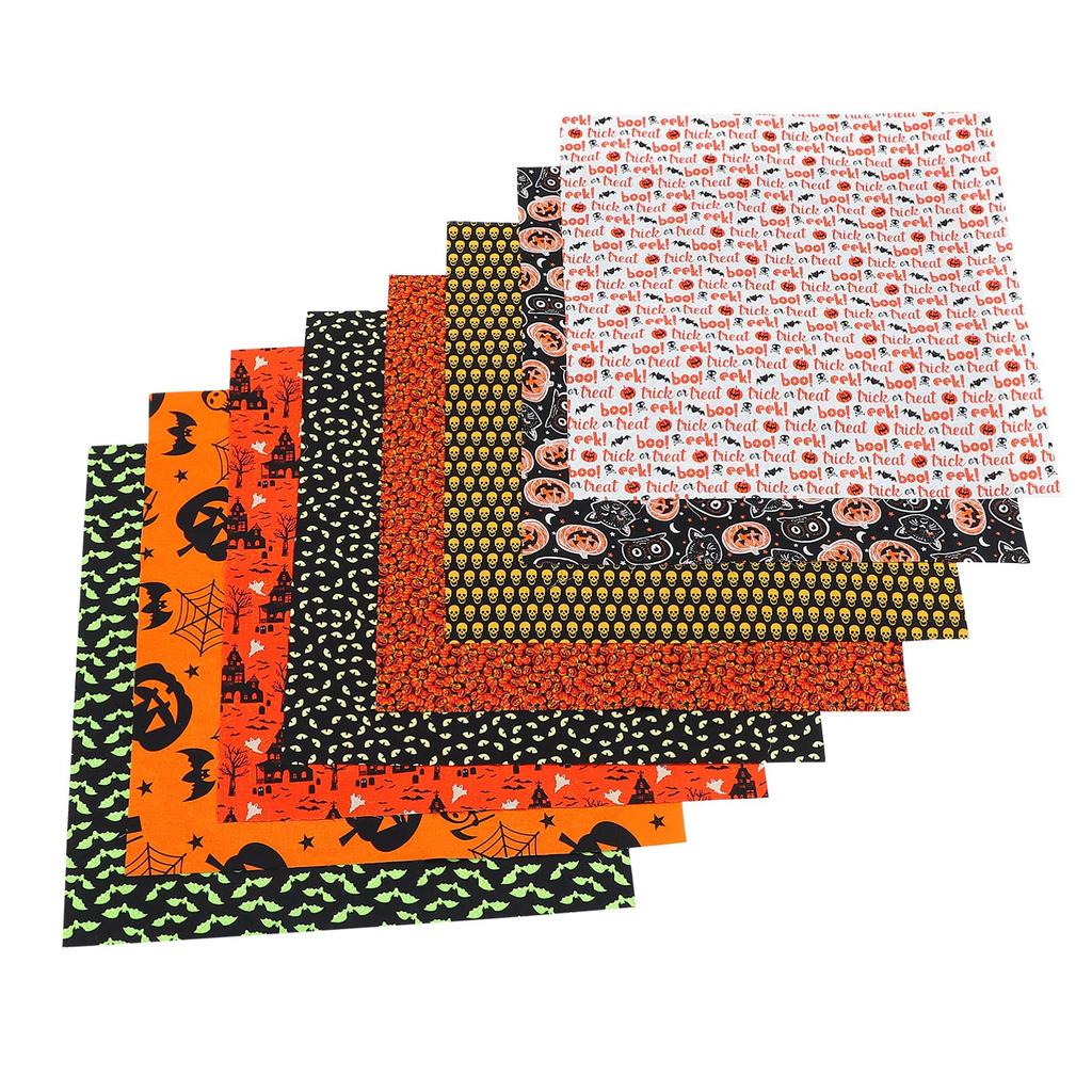LIOOBO Halloween Cut Patchwork Fabric DIY Cotton Home 8 Pieces Fabric, Cloth, Fabric, Scraps, Set, Crafts, Pumpkin, Skeleton, Bat, Fabric, Handmade,