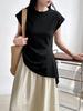 LUXI Koreanisches Schlank geschnittenes Kurzarm-T-Shirt mit Schnürung und unregelmäßigem Saum für Damen