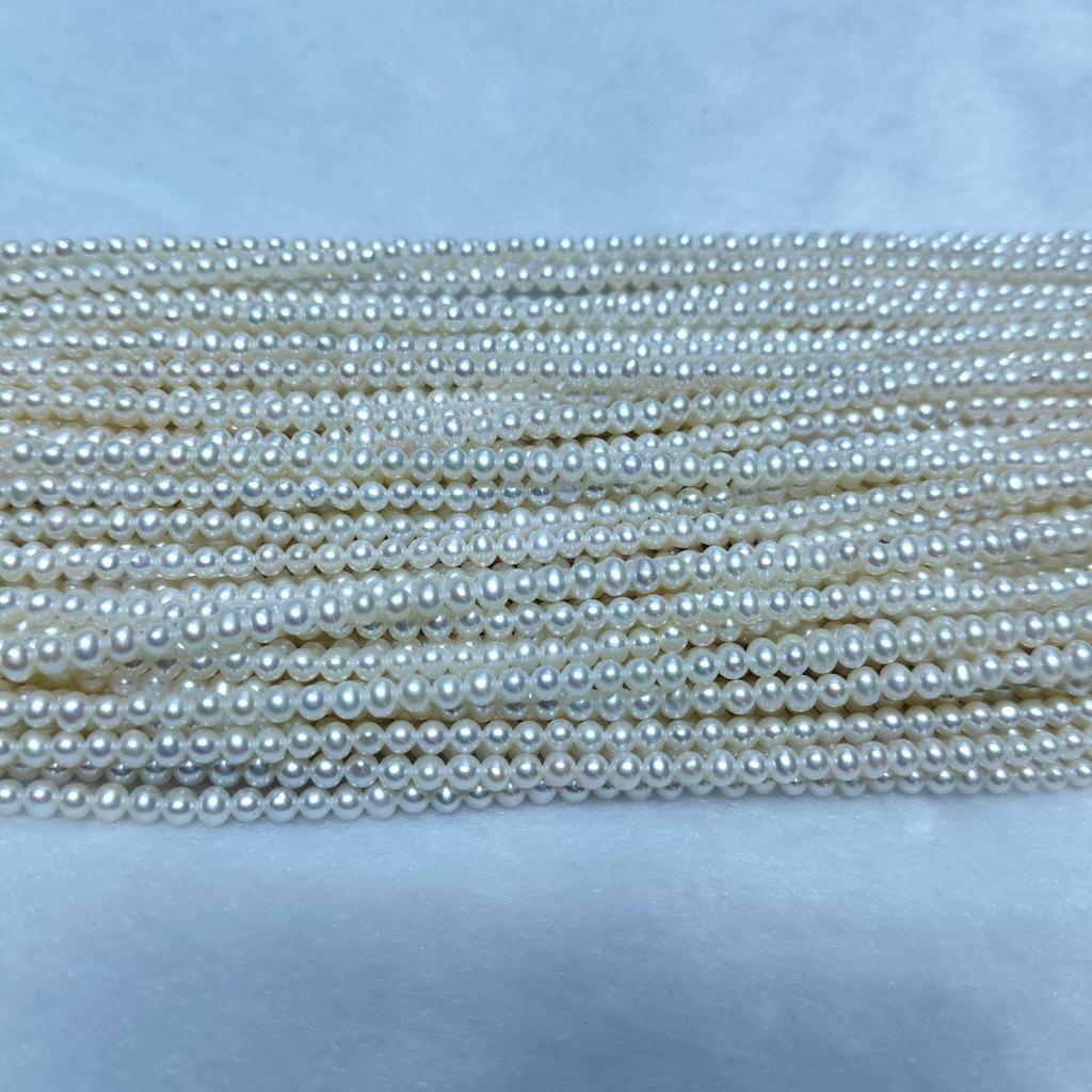 Freshwater Millet Pearl Semi-Finished Necklace 3-3.5mm White Near-Round Lustrous Beads for DIY Jewelry