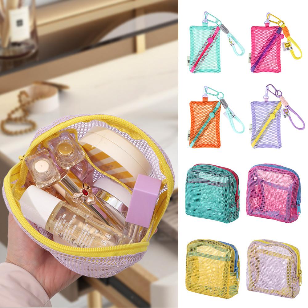 Large Capacity Mesh Cosmetic Bag Candy Color Coin Purse Durable Travel Storage Pouch