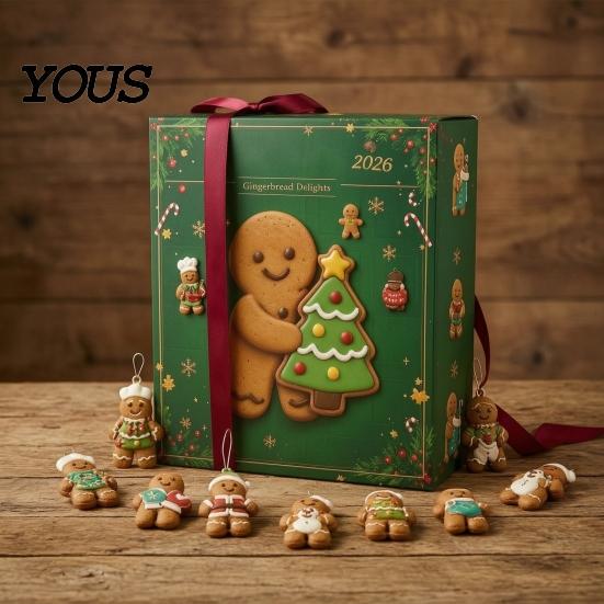 Christmas Tree Ornament Set 2026 Gingerbread Man Advent Calendar, 24 Day Countdown Decoration for Calendar Kids Adults, Festive Holiday Tabletop