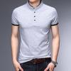 2025 Men's Slim-Fit Stand-Up Collar T-Shirt: Casual, Solid Color, Short-Sleeve, Versatile Cotton for Summer